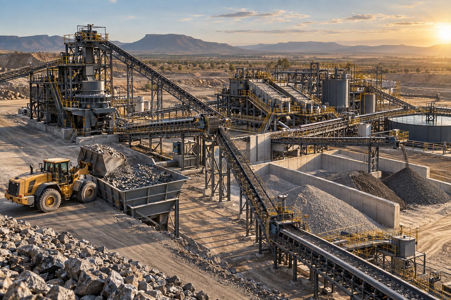 Processing plant with conveyors and stockpiles